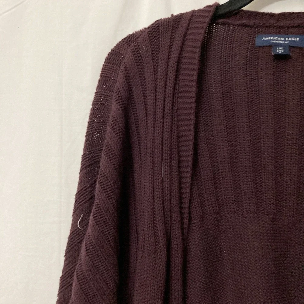 American Eagle Oversized Fit Maroon Open Front Long Sleeve Short Cardigan - SZ L